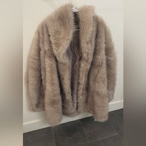 Topshop faux fur Jacket in Taupe
